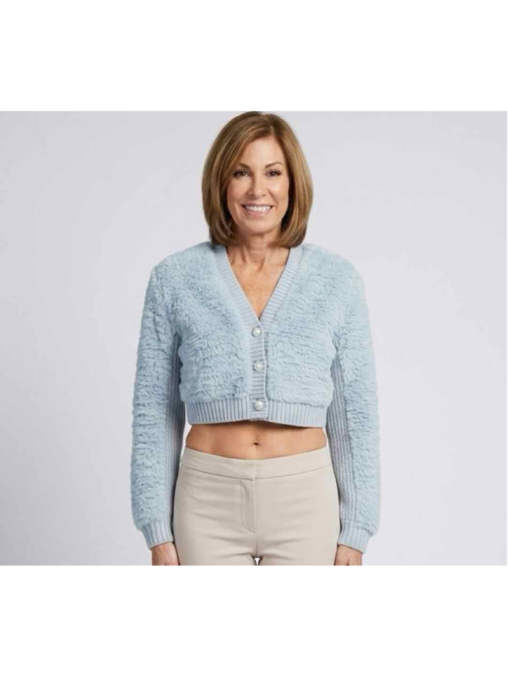 ALICE + OLIVIA NWT Casilda Faux Fur Cropped Cardigan Light Ice Small